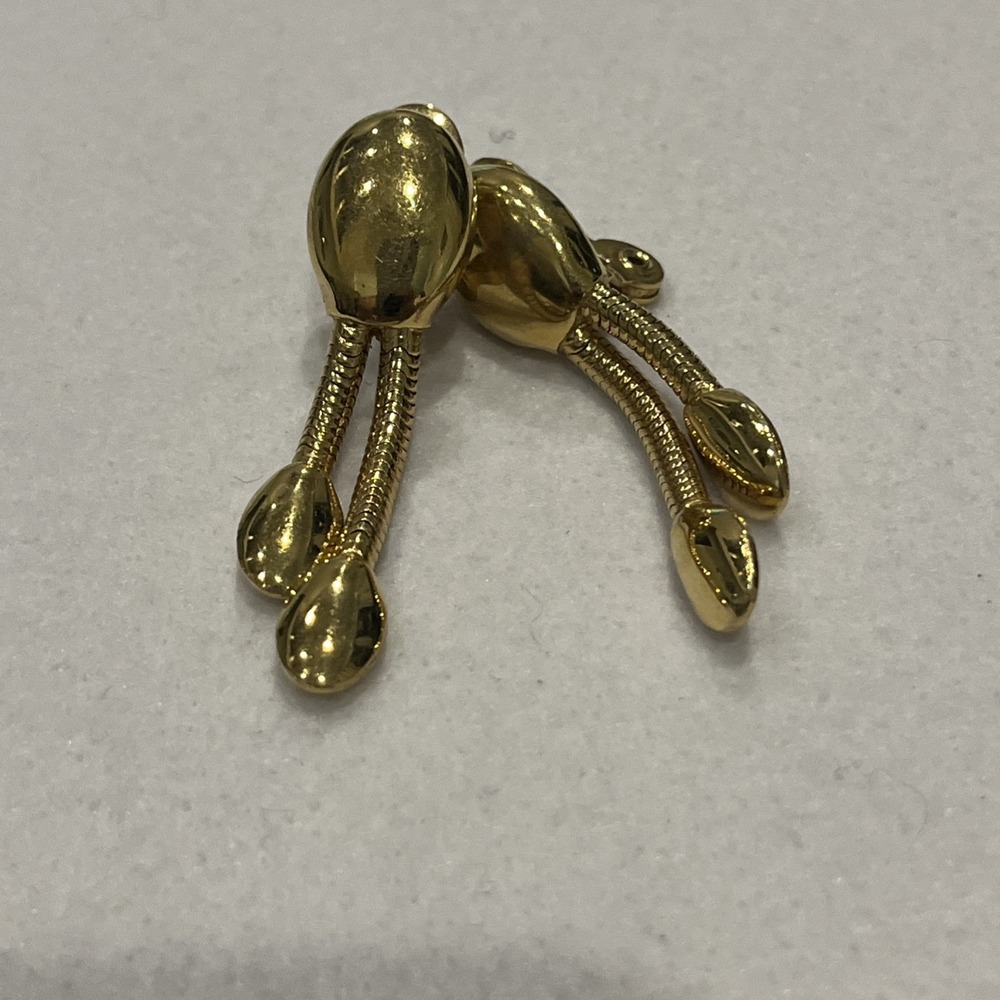 Vintage Gold Tone Monet Earrings w Drop Dangle Snake Chain Tassels 2" Clip On